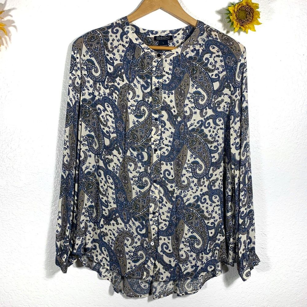 Lucky Brand Paisley Design Button Up Blouse Size Large Womens
